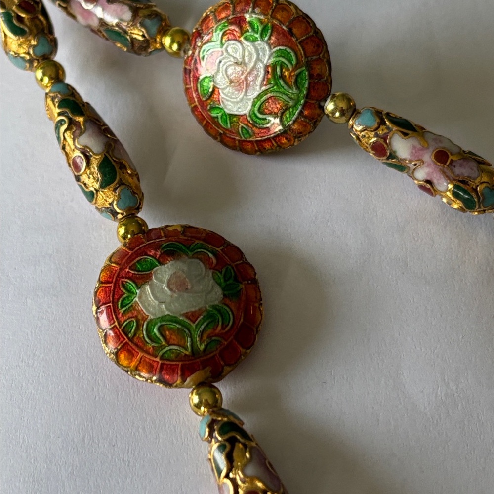 🟢Cloisonné Floral Necklace Vintage & Multicolored
